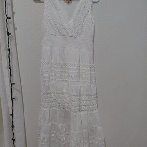 Magic Boho Maxi Dress Ivory Lace Peasant Cottagecore Small Sleeveless FLAW